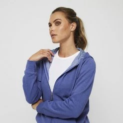 Savannah Printed Hood Fleece Top Blue Marle