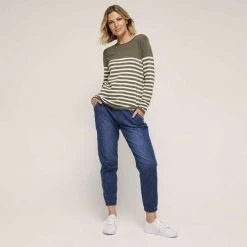 Khoko Collection Casual Stripe Jumper Khaki -women's clothing Sales 628982 C 0921 12 2