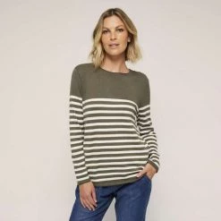 Khoko Collection Casual Stripe Jumper Khaki -women's clothing Sales 628982 C 0921 12