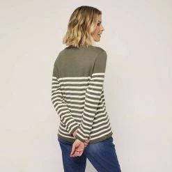 Khoko Collection Casual Stripe Jumper Khaki -women's clothing Sales 628982 C 0921 12 3