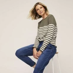 Khoko Collection Casual Stripe Jumper Khaki -women's clothing Sales 628982 C 0921 12 5