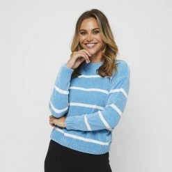 Khoko Collection Stripe Chenille Jumper Blue Stripe -women's clothing Sales 629186 C 1400 77