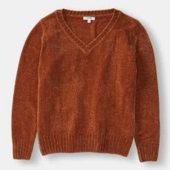 Khoko Collection Vee Neck Chenille Jumper Amber