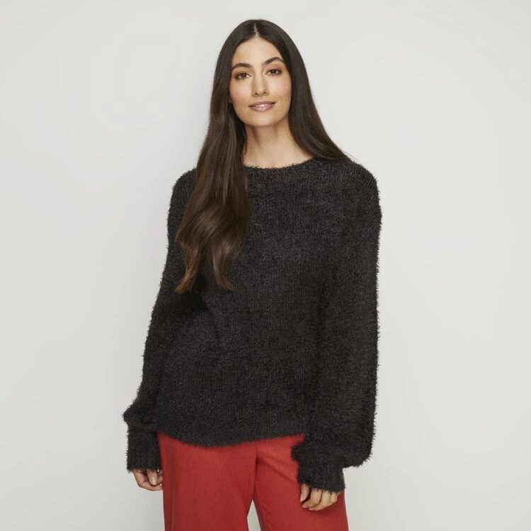 Khoko Collection Eyelash Yarn Jumper With Bell Sleeve Black 4 Khoko Collection Eyelash Yarn Jumper With Bell Sleeve Black - Image 2