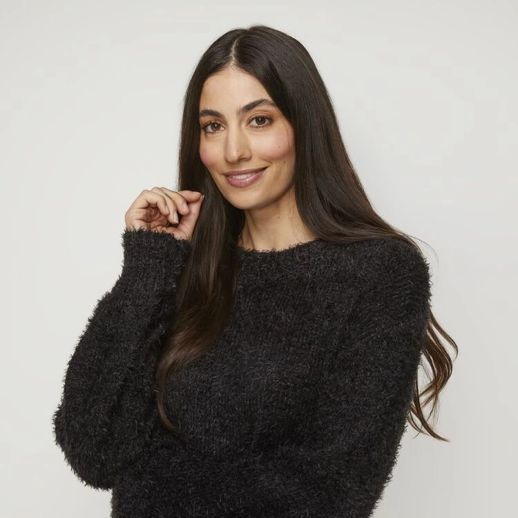 Khoko Collection Eyelash Yarn Jumper With Bell Sleeve Black 3 Khoko Collection Eyelash Yarn Jumper With Bell Sleeve Black