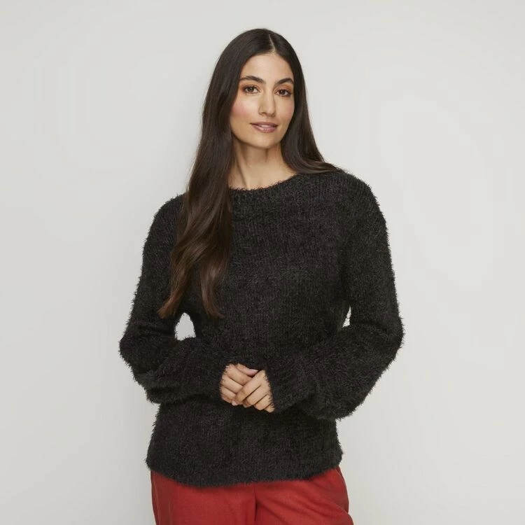 Khoko Collection Eyelash Yarn Jumper With Bell Sleeve Black 7 Khoko Collection Eyelash Yarn Jumper With Bell Sleeve Black - Image 5