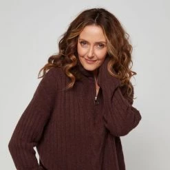 Khoko Collection Zip Neck Jumper Merlot -women's clothing Sales 630176 C 0601 67