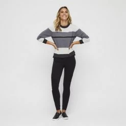 Khoko Collection Stripe Jumper Grey Combo -women's clothing Sales 630177 C 1020 77 3