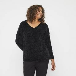 Khoko Plus Vee Neck Chenille Jumper Black -women's clothing Sales 630196 C 0001 00