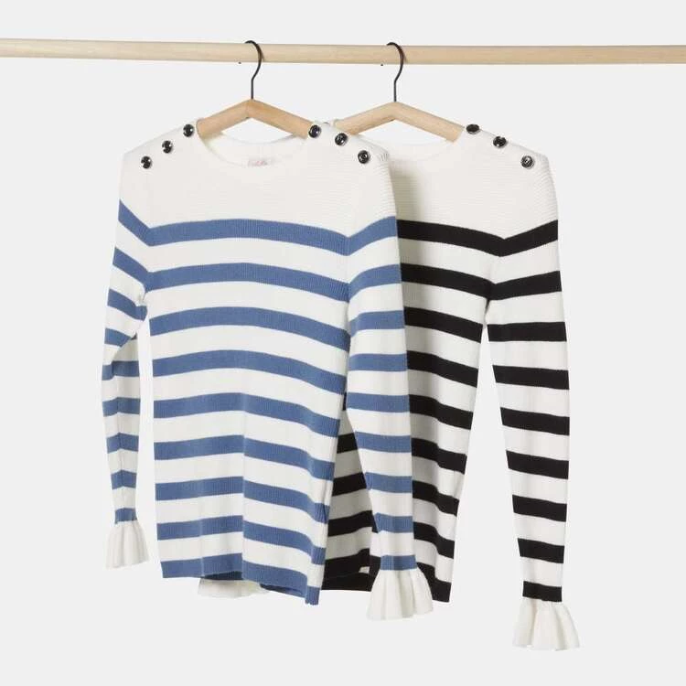 Leona Edmiston Ruby Stripe Frill Knit Ivory & Black 3 Leona Edmiston Ruby Stripe Frill Knit Ivory & Black