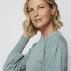 Leona Edmiston Ruby Leona Edmiston Check Stitch Knit Dust Green -women's clothing Sales 630382 C 0311 33 4