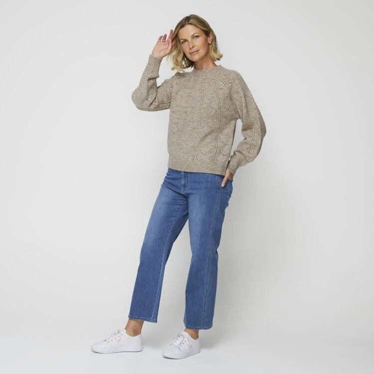 Leona Edmiston Ruby Leona Edmiston Funnel Neck Cable Sweater Oyster 4 Leona Edmiston Ruby Leona Edmiston Funnel Neck Cable Sweater Oyster - Image 2