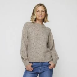 Leona Edmiston Ruby Leona Edmiston Funnel Neck Cable Sweater Oyster