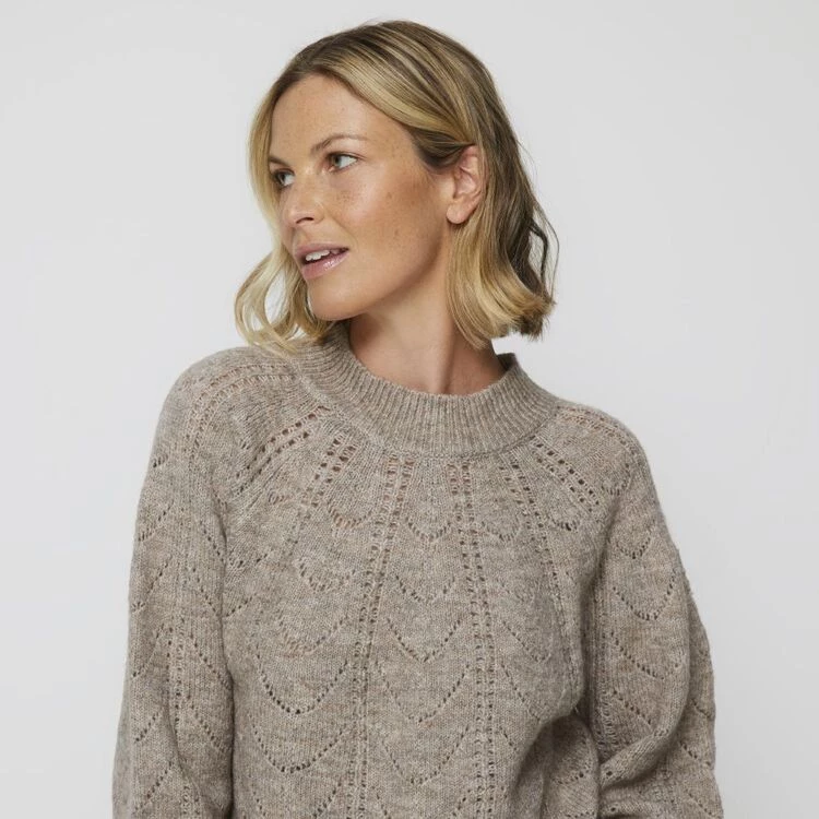 Leona Edmiston Ruby Leona Edmiston Funnel Neck Cable Sweater Oyster 6 Leona Edmiston Ruby Leona Edmiston Funnel Neck Cable Sweater Oyster - Image 4