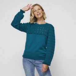 Leona Edmiston Ruby Leona Edmiston Lace Pointelle Knit Jumper Hunter Green -women's clothing Sales 630385 C 0301 32 3