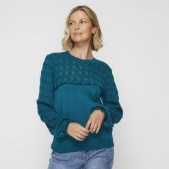Leona Edmiston Ruby Leona Edmiston Lace Pointelle Knit Jumper Hunter Green