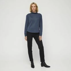 Khoko Collection High Neck Brushed Cosy Knit Top Denim