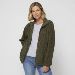 Khoko Collection Teddy Zip Through Khaki -women's clothing Sales 630830 C 0312 62 3