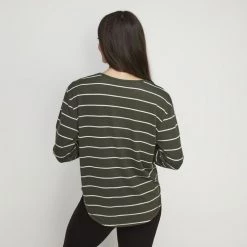 Khoko Collection Drop Shoulder Stripe Top Khaki & Cream -women's clothing Sales 630832 C 1310 24 2