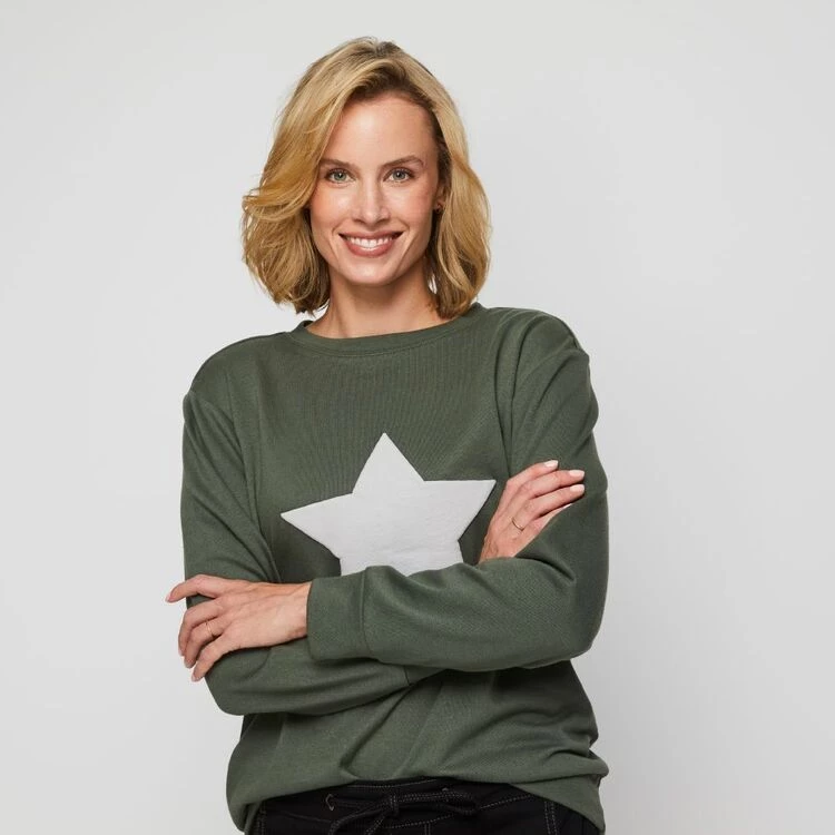 Khoko Collection Star Sweat Top Khaki 4 Khoko Collection Star Sweat Top Khaki - Image 2