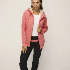 Diadora Women's Fur Lined Zip Thru Hoodie Coral