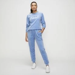 FILA Liv Velour Tapered Leg Track Pant Blue -women's clothing Sales 631264 C 0400 00