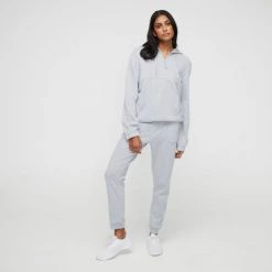 LMA Active Zip Neck Hoodie Top Grey Marle -women's clothing Sales 631304 C 0060 24