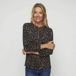 Savannah Zip Front Knit Top Spot Print