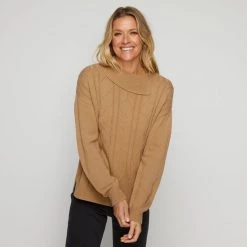 Savannah Split Neck Jumper With Cable Camel -women's clothing Sales 631767 C 0251 24