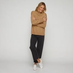 Savannah Split Neck Jumper With Cable Camel -women's clothing Sales 631767 C 0251 24 3