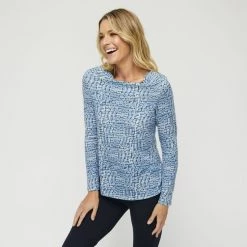 Savannah Brushed Cowl Neck Top Blue Print -women's clothing Sales 631772 C 1400 76