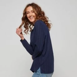 Savannah Cable Texture Top Navy -women's clothing Sales 631776 C 0410 00