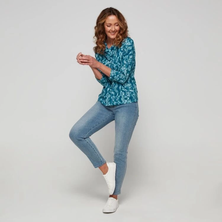 Savannah Brushed Drop Shoulder Cowl Top Green & Multicoloured 5 Savannah Brushed Drop Shoulder Cowl Top Green & Multicoloured - Image 3