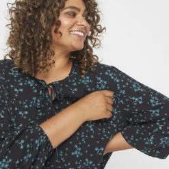 Khoko Plus Tie Neck Top Black -women's clothing Sales 631783 C 0001 00