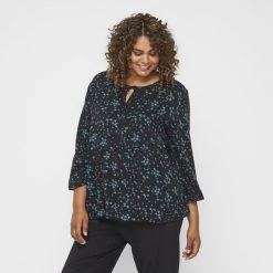 Khoko Plus Tie Neck Top Black