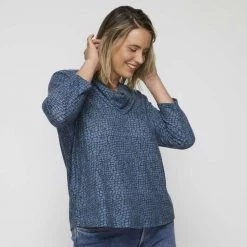 Khoko Plus Cowl Neck Knit Top Denim -women's clothing Sales 631785 C 1980 00