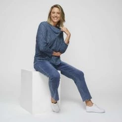 Khoko Plus Cowl Neck Knit Top Denim -women's clothing Sales 631785 C 1980 00 3