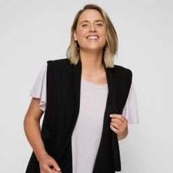 Khoko Plus Longline Sleeveless Cardi Black -women's clothing Sales 631786 C 0001 00