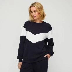 Anthology Spliced Raglan Sleeve Jumper Navy & White -women's clothing Sales 631794 C 1412 43