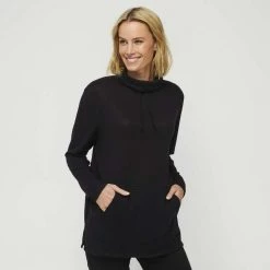 Anthology Rib Funnel Neck Top Black