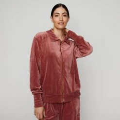 GR Giaan Rooney Zip Through Velour Jacket Dust Pink -women's clothing Sales 631802 C 0680 52
