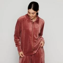 GR Giaan Rooney Zip Through Velour Jacket Dust Pink