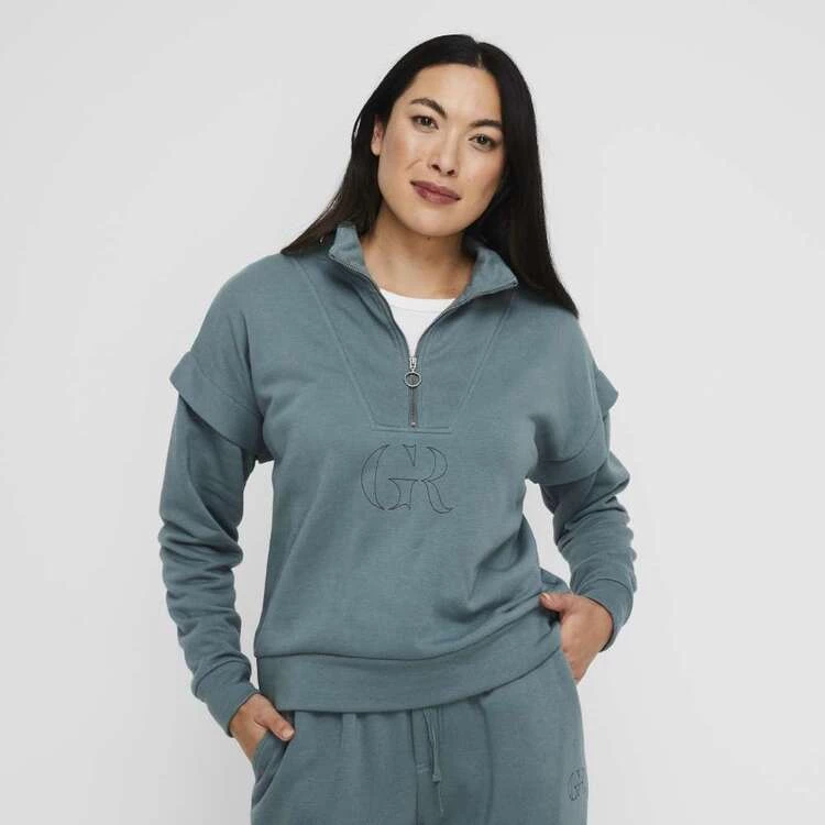 GR Giaan Rooney Splendour 1/4 Zip Sweat Top Sage 3 GR Giaan Rooney Splendour 1/4 Zip Sweat Top Sage