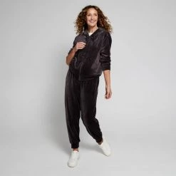 GR Giaan Rooney Zip Through Velour Hoodie Grey -women's clothing Sales 631814 C 0020 00