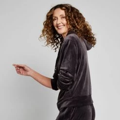 GR Giaan Rooney Zip Through Velour Hoodie Grey -women's clothing Sales 631814 C 0020 00 4