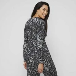 Jane Lamerton Lace Long Sleeve Sleep Top Black White -women's clothing Sales 632079 C 1001 25 2