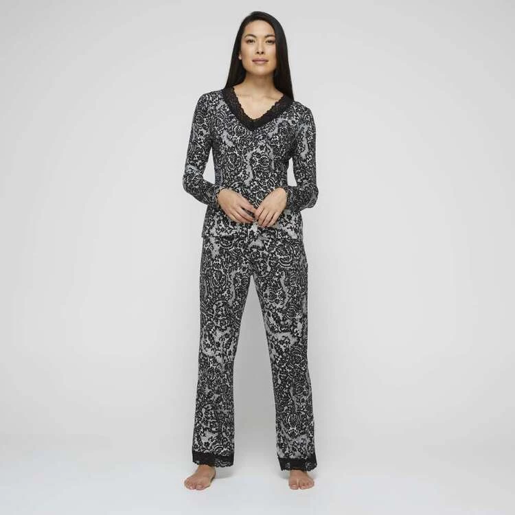 Jane Lamerton Lace Sleep Pant Black White 4 Jane Lamerton Lace Sleep Pant Black White - Image 2