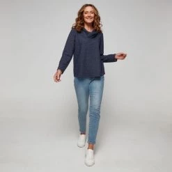 Savannah Textured Cowl Neck Top Navy -women's clothing Sales 632993 C 0410 00