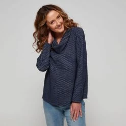 Savannah Textured Cowl Neck Top Navy -women's clothing Sales 632993 C 0410 00 3