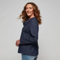 Savannah Textured Cowl Neck Top Navy